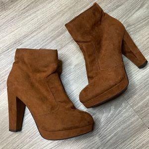Faux suede block heel booties